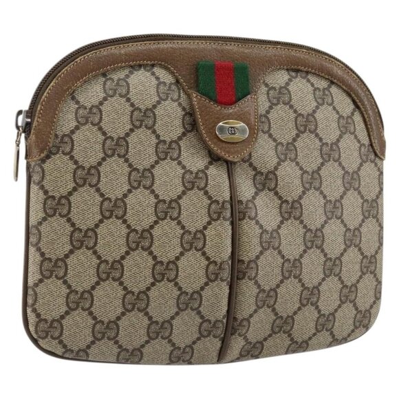 GUCCI GG Supreme Web Sherry Line Shoulder Bag PVC Beige - Picture 2 of 16
